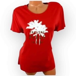 Faded Glory Women’s Red Metallic Palm Tree Print T-Shirt - Size Small 361S